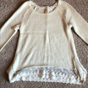 Cream sweater with lace bottom trim